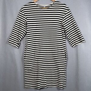Uniqlo Knit Dress Sailor Nautical Black White Stripes Pockets 100% Cotton